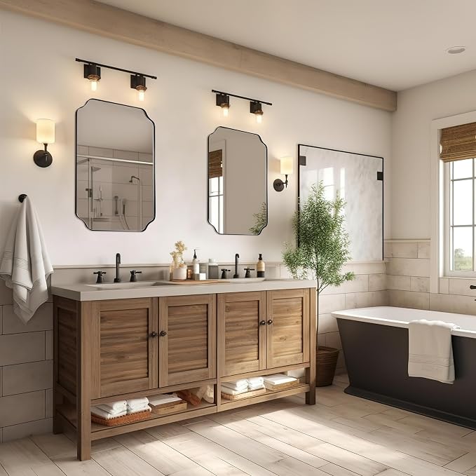 ANDY STAR 20"x30" Matte Black Mirror, Bathroom Vanity Mirror, Modern Scalloped Mirror in Premium Stainless Steel Thin Frame, Unique Rounded Notched Corners, Compact Size for Small Bathroom Remodel