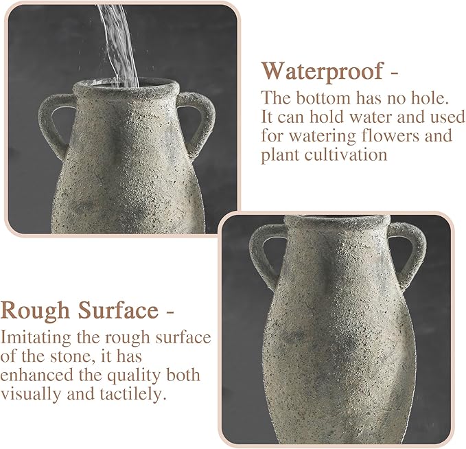 Ceramic Rustic Vase with Handle,11.3 inch Vintage Vase for Home Decor - Tall Farmhouse Flower Vase with 2 Handles, Living Room Entryway Table Centerpiece Decor