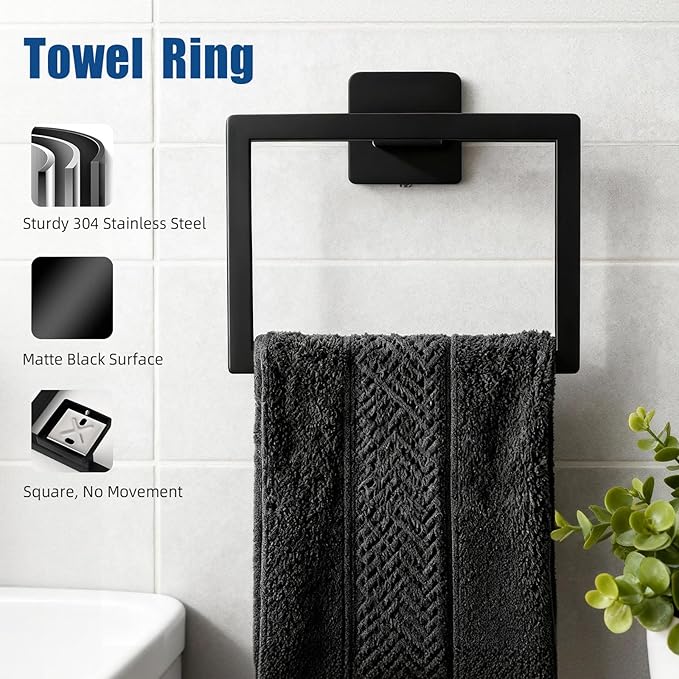 Matte Black Bathroom Hardware Accessories Set, Stainless Steel Towel Racks for Bathroom, 16 Inch Towel Bar, Towel Holders, Updated Toilet Paper Holder with Shelf Wall Mounted(15-Pieces)