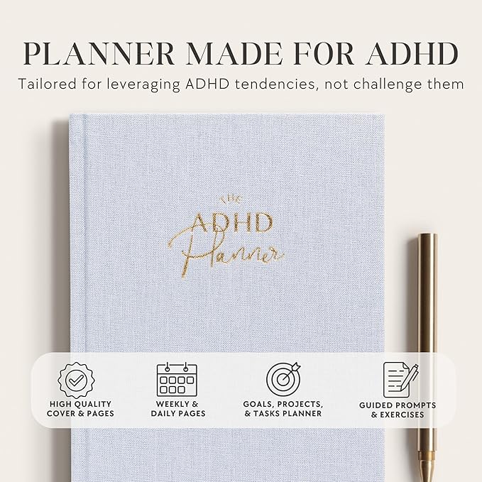 The ADHD Planner for Adults - Undated Daily & Weekly ADHD Journal for Disorganized People, 90 Days - Habit Tracker, Record Emotions & Mood - Academic Goals - Structure & Focus for Adults Brains