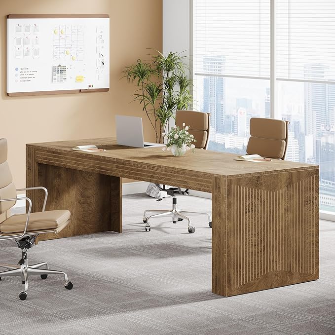 Tribesigns 79-Inch Extra Long Desk, Two Person Double Desk for Home Office, Wooden Long Computer Desk Writing Table for Office, Natural