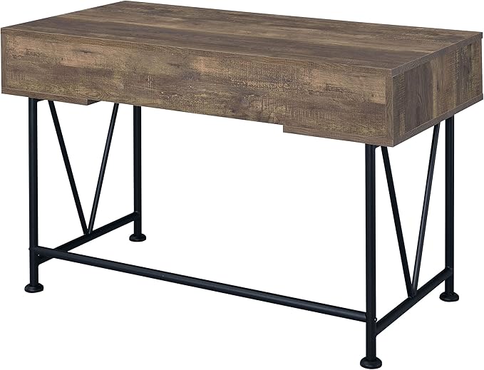 Coaster Furniture Analiese Farmhouse 3 Drawer Home Office Writing Desk Black Metal Base Rustic Oak Brown 802541