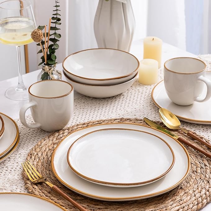 AmorArc Ceramic Dinnerware Sets,Handmade Reactive Glaze Stoneware Plates and Bowls Sets,Highly Scratch Resistant | Dishwasher & Microwave Safe Dishes Set,Service for 4 (12pc)
