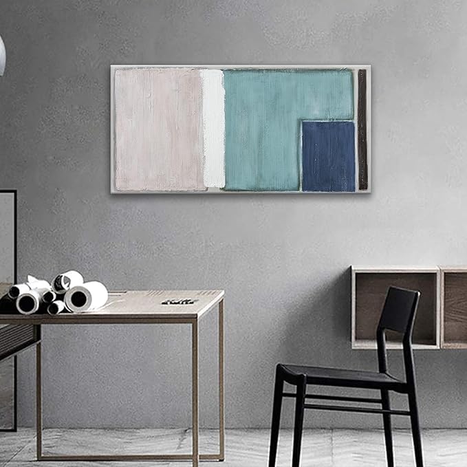 YISXINOAG Canvas Art Wall Decor Teal Blue And Light Brown Red Block Line Abstract Wall Decor Canvas Paintings Home Wall Decor Modern Bedroom Art Office Decor 20"X 40" Ready To Hang