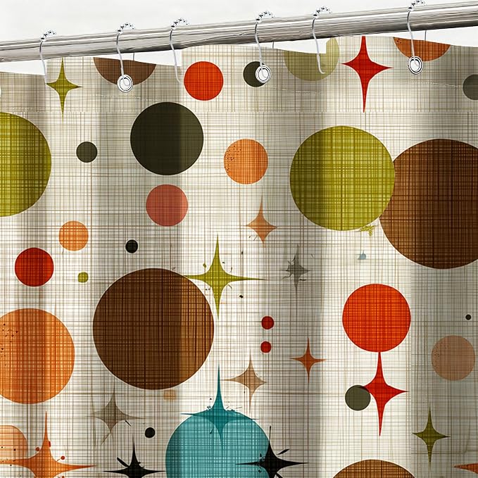 Mid Century Modern Shower Curtain Abstract Geometric Art Shower Curtains for Bathroom Waterproof Fabric Bath Curtain Decor with Hooks