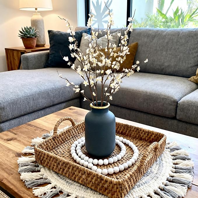 4Pcs Cherry Blossom Branches Artificial Flowers for Spring Summer Indoor Decoration,Faux Long Stem Artificial Flowers for Wedding Home Office Bedroom Party Table Centerpieces Decor(White)