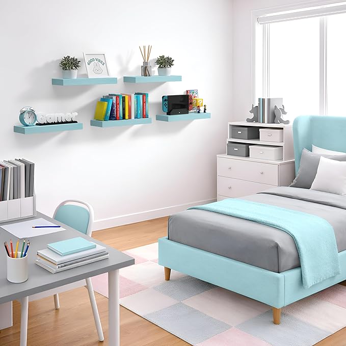 Sorbus Floating Shelves for Wall – 16 Inch Floating Shelf for Kitchen, Bedroom, Living Room, Bathroom, Home & Wall Decor - Mounted Bathroom Shelves with Invisible Brackets (Breezy Blue, 2 Pack)
