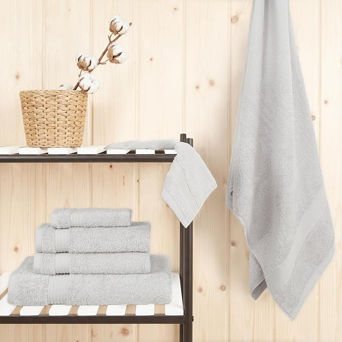 Cotton Paradise Towel Set of 6, 2 Bath Towels, 2 Hand Towels and 2 Washcloths Towels for Bathroom Sets, Platinium Grey