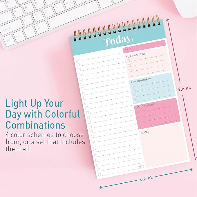 S&O Daily Planner Notepad for Productivity - 52 Page Routine To Do List - Undated Writing pad and Organizer - Every day To Do List Scheduler- Coiled Task Organizer - Regular calendar Planner - TEAL