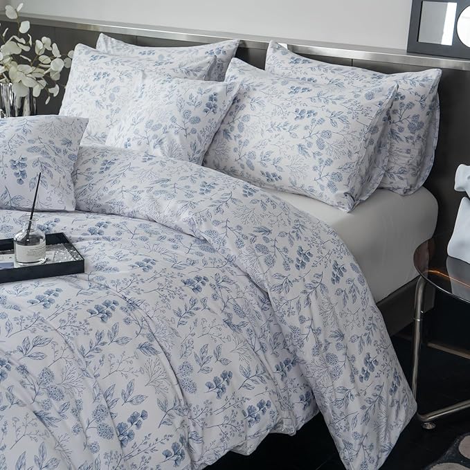 Floral Comforter Set Twin 2 Pieces Soft Bedding Comforter Set Garden Style Chic Blue Floral Print Botanical Flower Comforter for All Seasons 1 Comforter and 1 Pillowcases