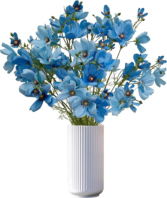 ATFL Artificial Blue Daisy Flowers,8 Bundles 21.65'' Fake Faux Silk Daisy Flowers with Stems for Home Garden Vase Décor (8, Gradient Blue)