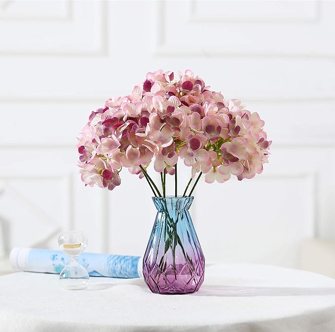 Silk Hydrangea Heads with Stems Artificial Flowers Heads for Home Wedding Decor,Pack of 10 (Light Purple)