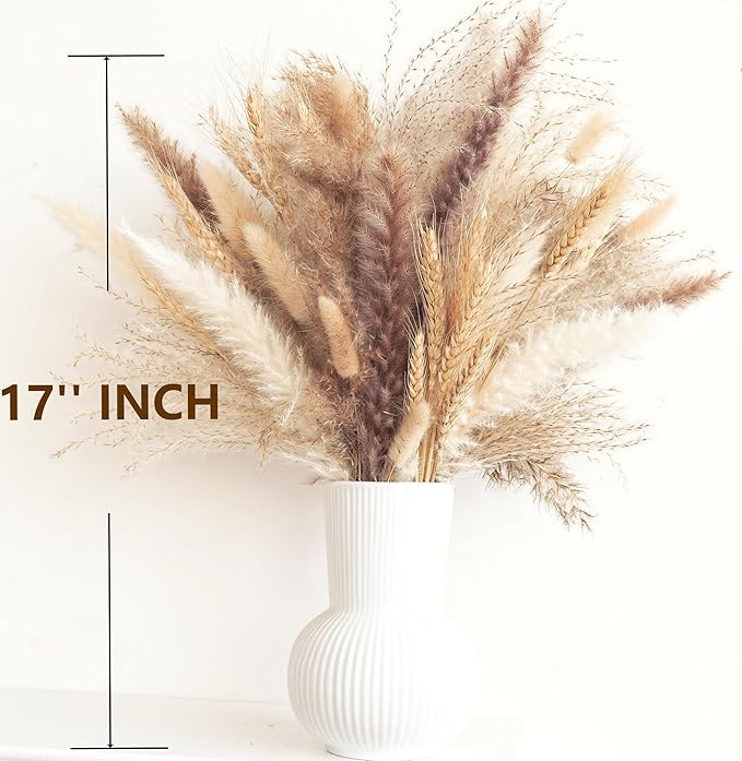 Dried Wheat Stalks and Pampas Grass Decor – 5 Types of Natural Dried Florals Including Wheat, Pampas Grass, Bunny Tails, and Dried Flowers – Fall Floral Arrangements for Vase, Farmhouse & Table Decor