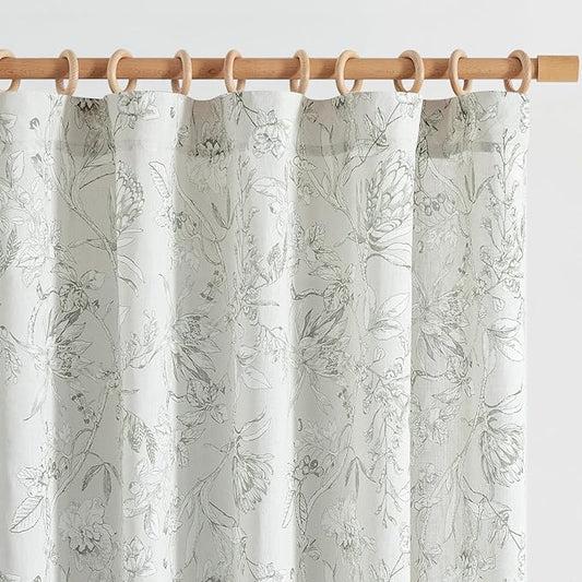 jinchan Floral Curtains 108 Inch Length Charcoal Grey Flower Linen Farmhouse Curtain for Living Room French Country Vintage Curtain Rod Pocket Curtains Set 2 Panels Gray Floral Printed
