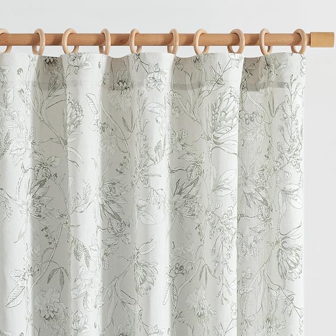 jinchan Floral Curtains 63 Inch Length Charcoal Grey Flower Linen Farmhouse Curtain for Living Room French Country Vintage Curtain Rod Pocket Curtains Set 2 Panels Gray Floral Printed