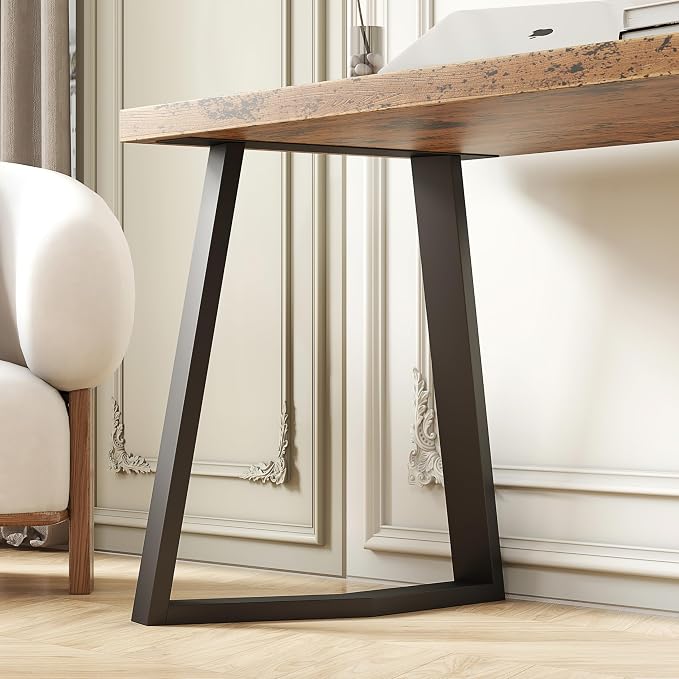 FUSHIAIPTC 28 Inch Dinning Table Legs, 25.8" W Desk Legs Set of 2 Heavy Duty Metal Legs for Table, 3.2” Thickened Treatment Modern Table Leg with Adjustable Floor Protector (Trapezoidal)