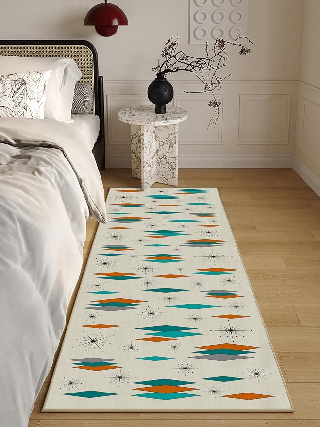 Mid Century Modern Rug Runner for Hallways Atomic Retro Kitchen Runner Rug 2x6 Non Slip Carpet Washable Runners for Hallways Entryway Kitchen Laundry Bedroom Bathroom