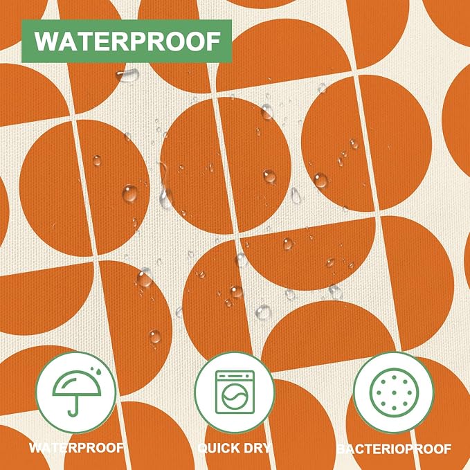Orange Mid Century Modern Shower Curtain, Boho Abstract Geometric Retro Art Bath Curtains For Bathroom, Colorful Unique Pattern Waterproof Polyester Fabric Bathroom Accessories Set 12 Hooks 36X72IN