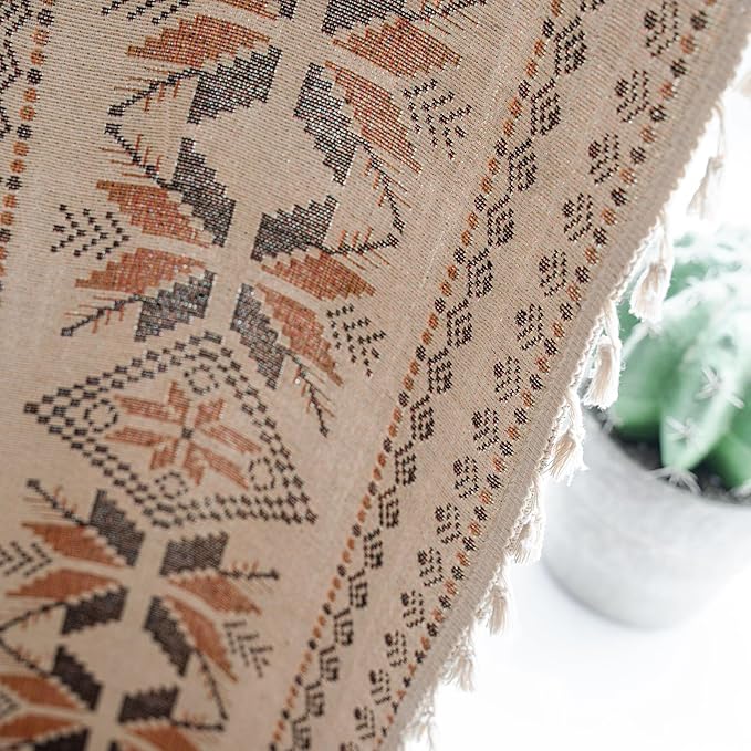 Boho Western Curtains 84 Inch Length 2 Panels Geometric Patterned Drapes Bohemian Semi Sheer Rod Pocket Tassel Window Curtain Panels Bedroom Living Room Farmhouse Coffee Brown Vintage Rustic Curtains
