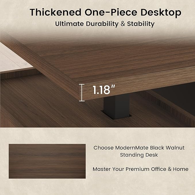Executive Standing Desk with Drawers & Storage, 71'' Adjustable Electric Stand Up Wood Desk with Privacy Panel, AC/USB, File Cabinet, Large One-Piece Destop for Home Office, Black Walnut