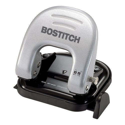 Bostitch Office 2-Hole Punch - Reduced Effort Design, Locking Handle, Silver Finish, 2 Sheets Capacity