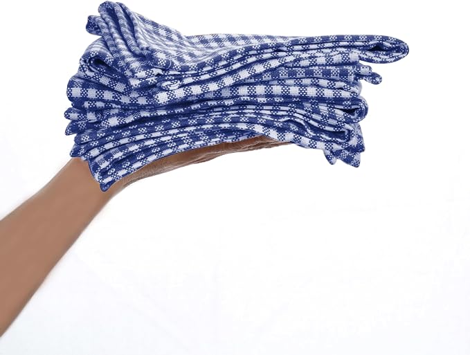 4 Pack Gingham Check Kitchen Dish Towels 16x26 Inches, Absorbent & Durable, Washable, Hand Tea Towels with Hanging Loop - Ideal for Restaurants & Home Kitchens, Blue White