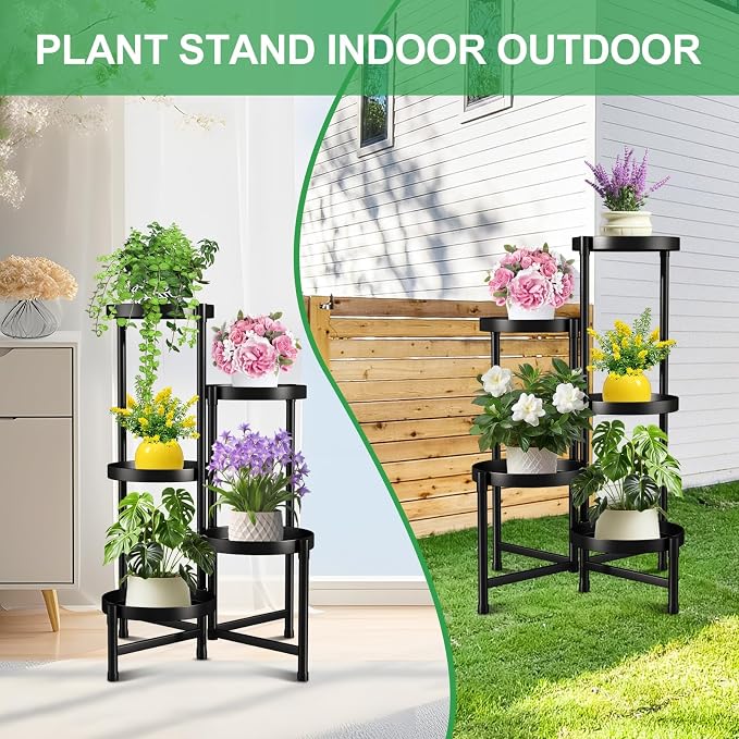 Plant Stand Indoor Outdoor 5 Tier Black Metal Plant Holder 31 in Tall 9 in Wide,Tiered Flower Pot Display Stand,Multiple Plant Stand for Living Room Corner Garden Patio Lawn Balcony