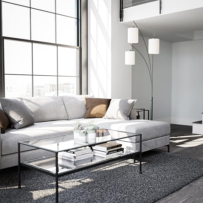 Kenroy Home Leah Modern Arc Floor Lamp, Black, 87.5 Inch Height, 31.5 Inch Width, 31.5 Inch Depth