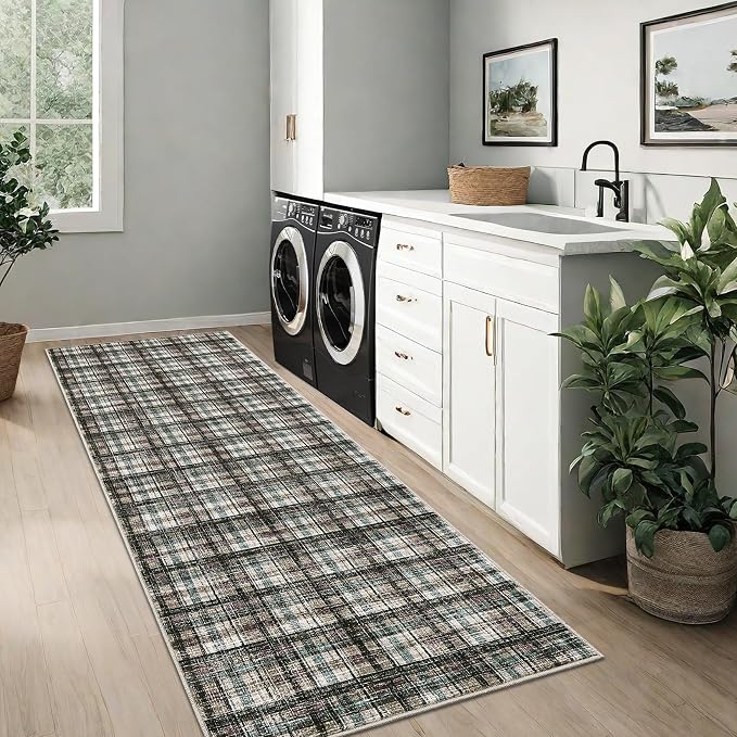 Washable Runner Rug 2x6 Modern Bathroom Rugs Non Slip Kitchen Rugs with Rubber Backing Entryway Rug Soft Non Shedding Stain Resistant Carpet for Laundry Hallway Bedside 2'x6'
