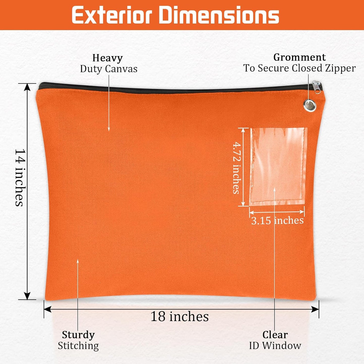 Skiennix Interoffice Mailer Canvas Transit Sack - Large 18" x 14" Zipper Pouch with Grommet | Orange