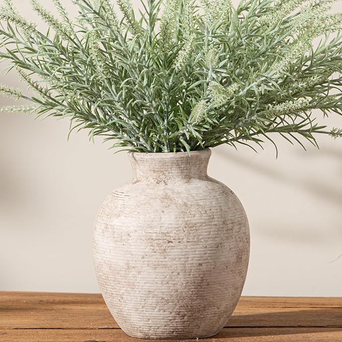 Ceramic Flower Vase Home Decor - Farmhouse Table Vases Rustic Vintage Living Room Kitchen Bedroom Decorations for House Book Shelf Office Coffee Desk Dining Fireplace (7.4" Retro)