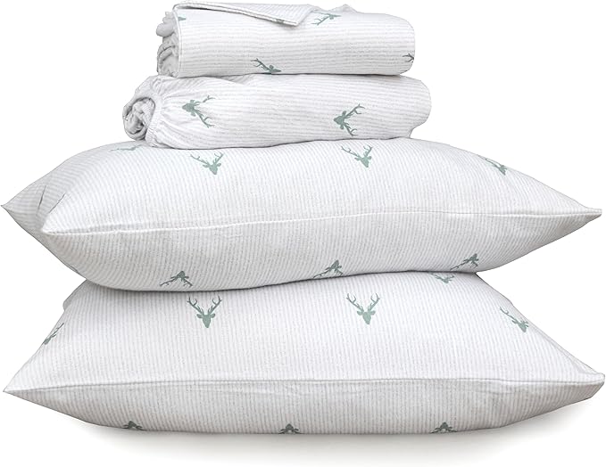 RUVANTI Flannel Sheets Twin XL Size - 100% Cotton Double Brushed Twin XL Sheet Sets, Deep Pockets 16 Inches, All Seasons Breathable & Extra Soft Bed Sheets, Warm & Cozy, 3 Piece, Stag Synphony