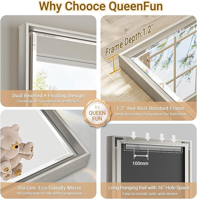 16x60 Inch Brushed Nickel Rectangle Full Length Mirror with Beveled Edges, Anti‑Rust Standing or Wall Mounted Full Body Mirror for Bedroom, Living Room, Entryway, Bathroom Wall