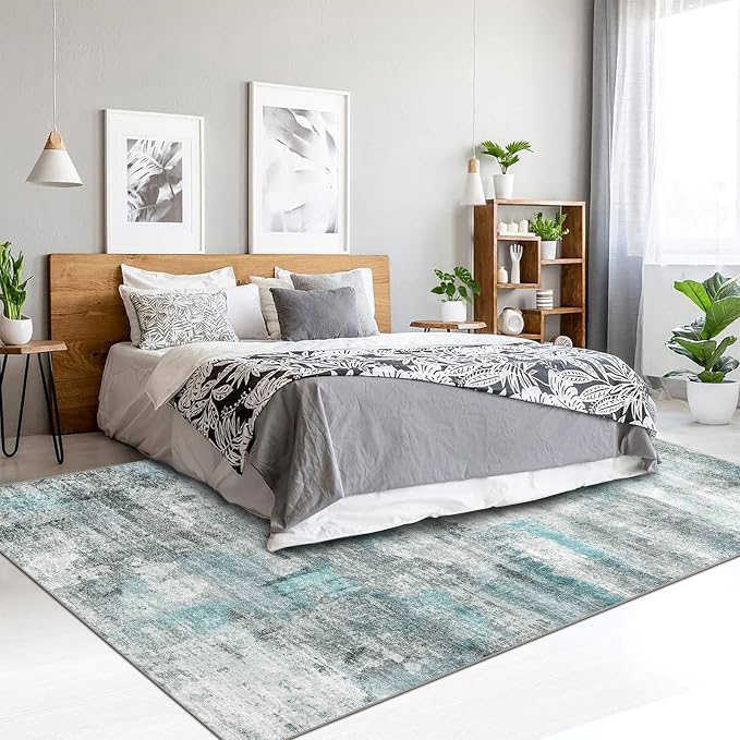 6x9 Area Rug, Ultra-Soft Washable Rug for Living Room, Dinner Room, Bedroom, Non-Slip Modern Abstract Rug, Indoor Carpet Large Area Rug, Teal