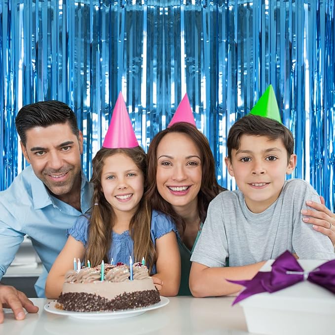 2 Pack Lake Blue Foil Fringe Curtains Tinsel Backdrop, 3.2Ft x 8.2Ft Metallic Tinsel Photo Booth Backdrop Curtains for Birthday Background Wedding Engagement Bridal Shower Bachelorette Decorations