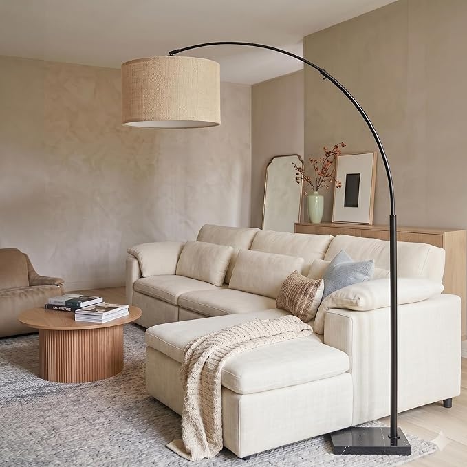 Brightech Logan Arc Floor Lamp, Bright Standing Lamp for Living Rooms, Offices & Bedrooms, Modern Living Room Décor, Tall Hanging Floor Lamp for Reading and More – Black