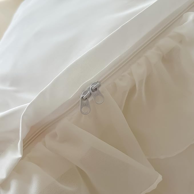 Ruffled Bedding Bow Duvet Cover Set with Butterfly Tie, Soft Brushed Microfiber Shabby Chic Bedding Set with Zipper Closure-White,Queen