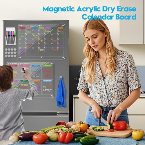 Magnetic Acrylic Dry Erase Calendar Board Set by [Brand Name] - Clear Weekly & Monthly Planner | 2 Pack with 8 Markers (11.8" × 15.7")