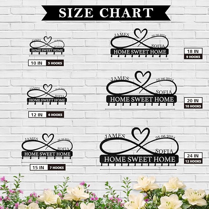 Personalized Metal Couple's Name Key Rack Coat Rack | Wedding Couple Gifts | Custom Wall Mount Key Holder for Kitchen Bedroom Hallway