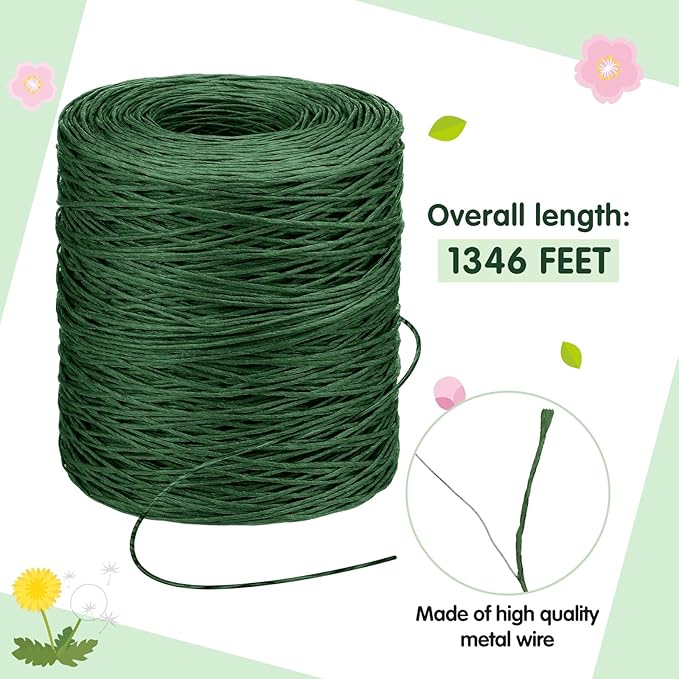 Syhood 1345 Feet Floral Vine Bind Wire Rustic Wrapping Wire for Flower Bouquets(Deep Green)