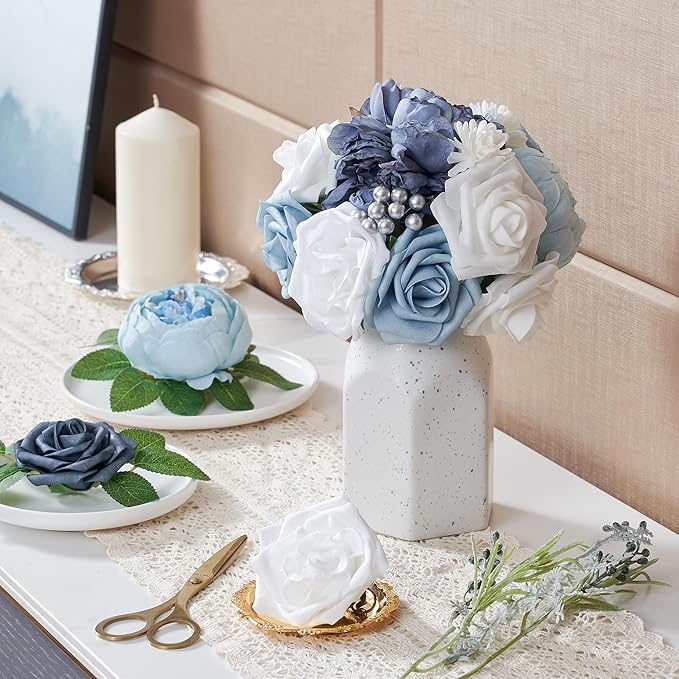Artificial Flowers Combo, Fake Flowers for DIY Tables Centerpieces Baby Shower Bridal Shower Wedding Bouquet Arrangements Party Candle Holder Cake Decor Flower Home Decorations