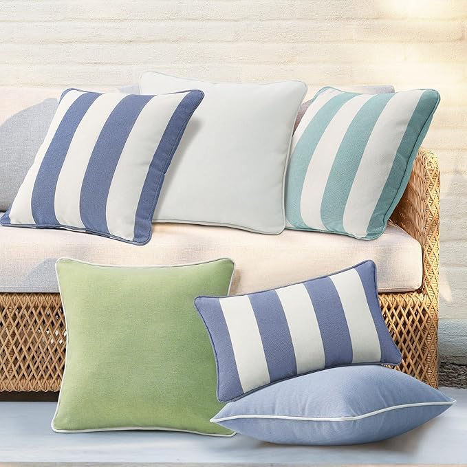 Unimatta Decorative Outdoor Water Repellent Throw Pillows with Inserts, Set of 4, 20" x20" Pillows for Patio, Backyard, Bed, Couch, and Patio Furniture, Linen
