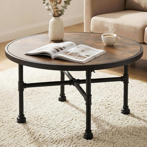 Regine Switzerland Large Round Wood Coffee Table - Modern Farmhouse Design with Storage