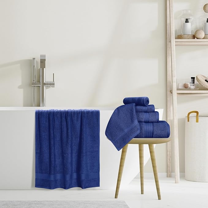GLAMBURG Ultra Soft 8-Piece Towel Set - 100% Pure Ringspun Cotton, Contains 2 Oversized Bath Towels 27x54, 2 Hand Towels 16x28, 4 Wash Cloths 13x13 - Ideal for Everyday use, Hotel & Spa - Navy Blue