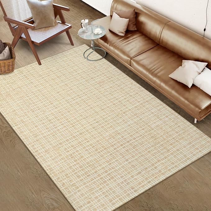 Washable Rugs 9 x 12 Rug for Living Room Modern Bedroom Rug Contemporary Large Area Rug Non Slip Throw Rugs Grid Farmhosue Stain Resistant Carpet for Office Dining Room 9'x12' Yellow