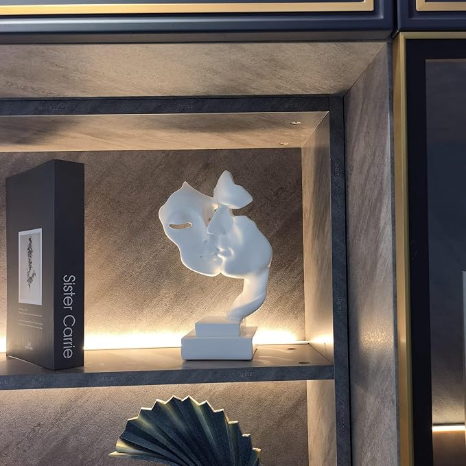 Couples Kiss Sculpture,White Thinker Resin Statue Ornaments,Silence is Gold Abstract Art Figurine,Abstract Style Sculptures,Living Room Desk Decorations,Bookshelf Decorative Objects