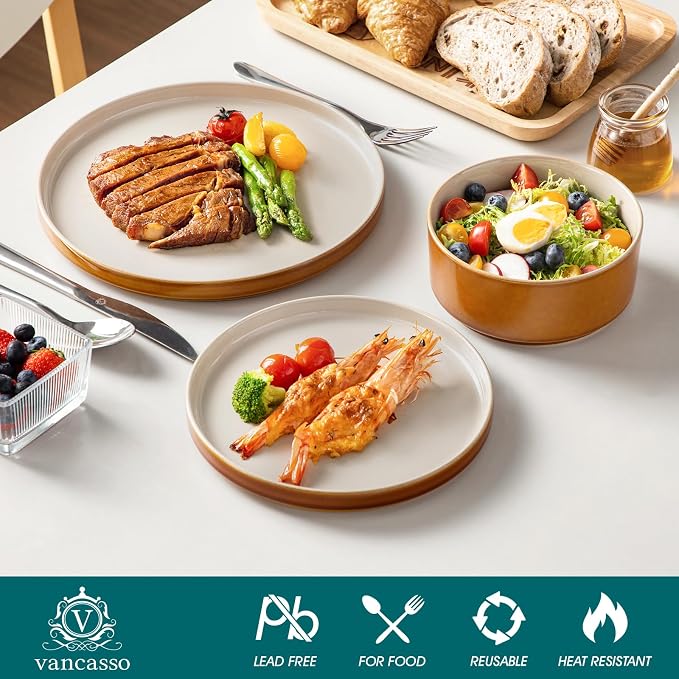 vancasso ONION Ceramic Plates and Bowls Sets, 18 Pieces Grey Dinnerware Sets for Kitchen, Reactive Glaze Dishes Set for 6, Dishwasher and Microwave Safe