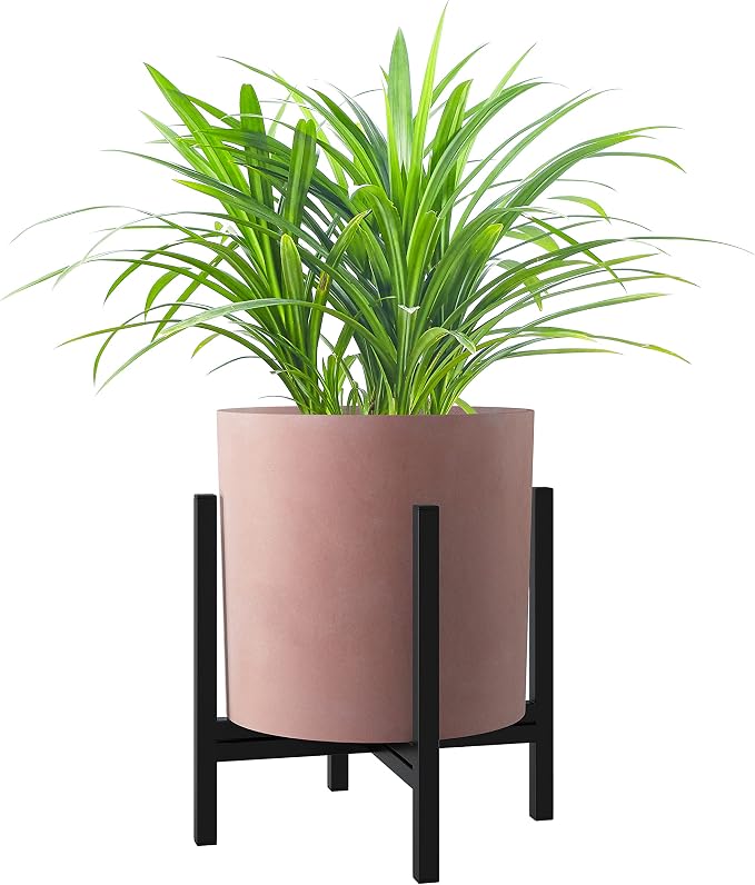 FaithLand 8 Inch Fiberstone Planter - Lightweight Modern Cylinder Plant Pot with Drainage Hole & Plug, Indoor Outdoor Use, Terracotta Color