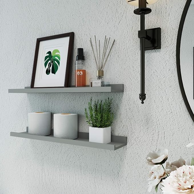 Floating Shelves for Wall Decor, Long Wall Mounted Storage Shelf for Bedroom, Living Room, Bathroom, Kitchen, Nursery, Modern Display Picture Ledge Shelf with Lip Set of 2-24 Inches, Grey