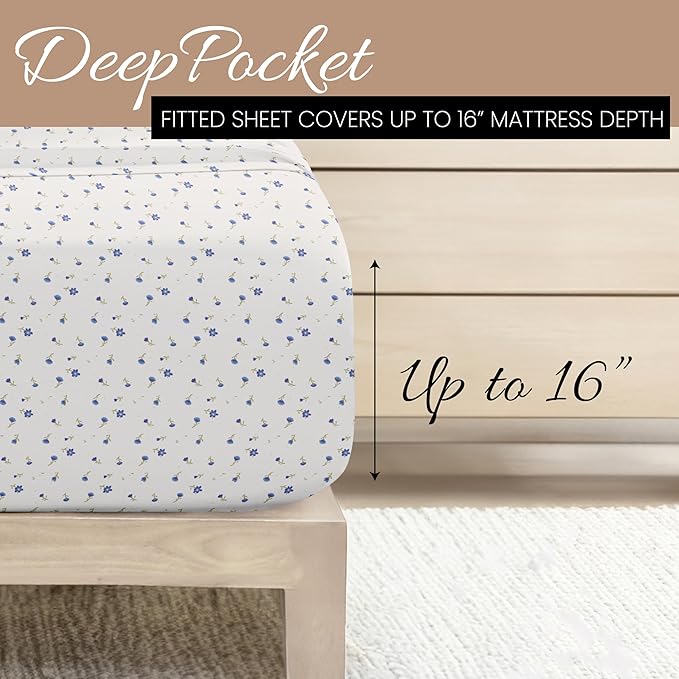 Linen Market Double-Brushed Patterned Microfiber Twin Sheet Set 3 Piece – Oeko-TEX Certified Ultra Soft & Wrinkle-Free - 16" Deep Pocket Sheets - Easy Care Twin Size - Soft Floral Light Blue